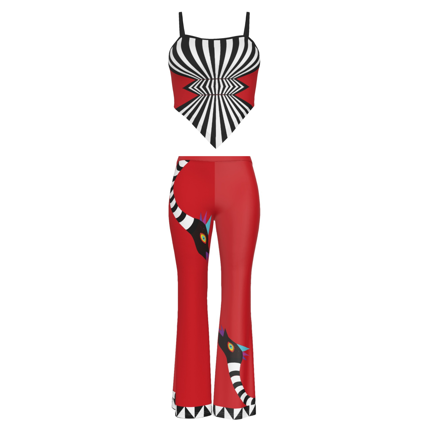 Snakey Red Womens Cami Tube Top & High Elastic Flare Pants Set