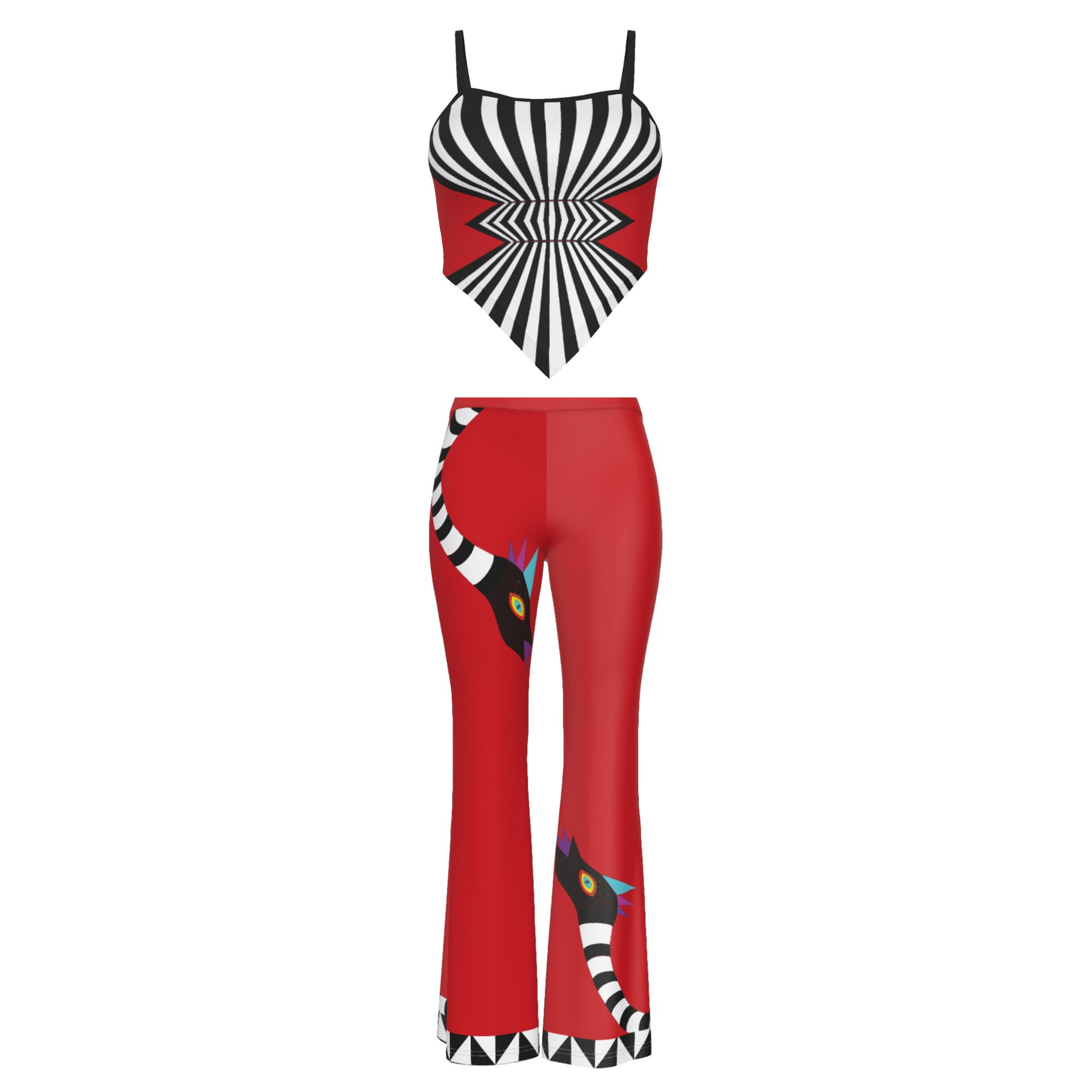 Snakey Red Womens Cami Tube Top & High Elastic Flare Pants Set