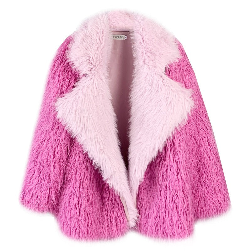 Santa Baby Peach Pink Fur Patchwork Lapel Jacket