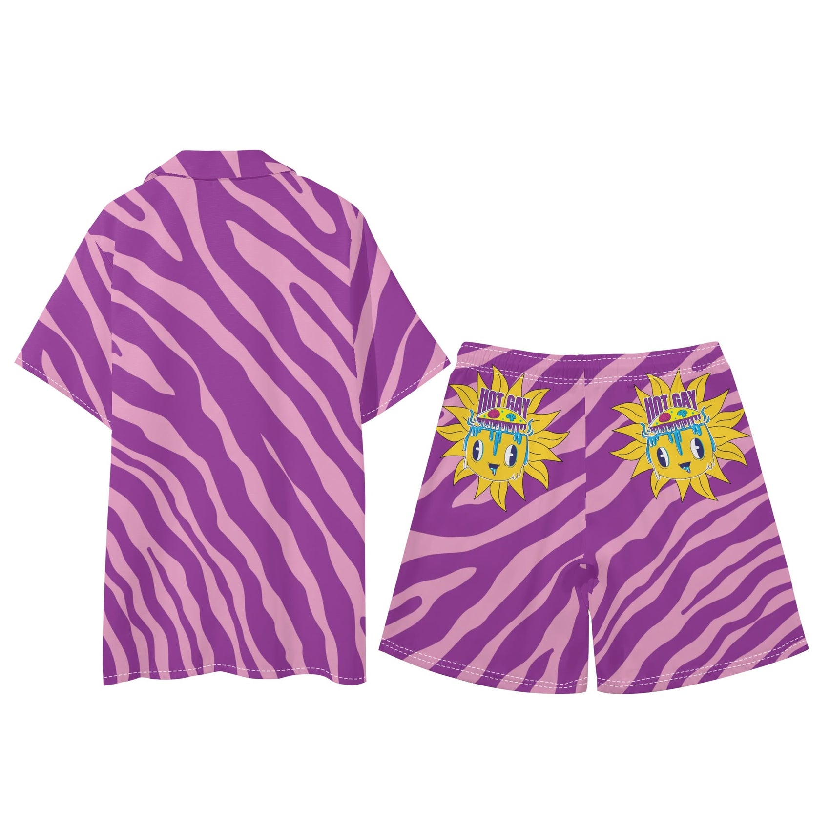 Hot Gay Men's Hawaiian Short Sleeve Shirt and Shorts Set