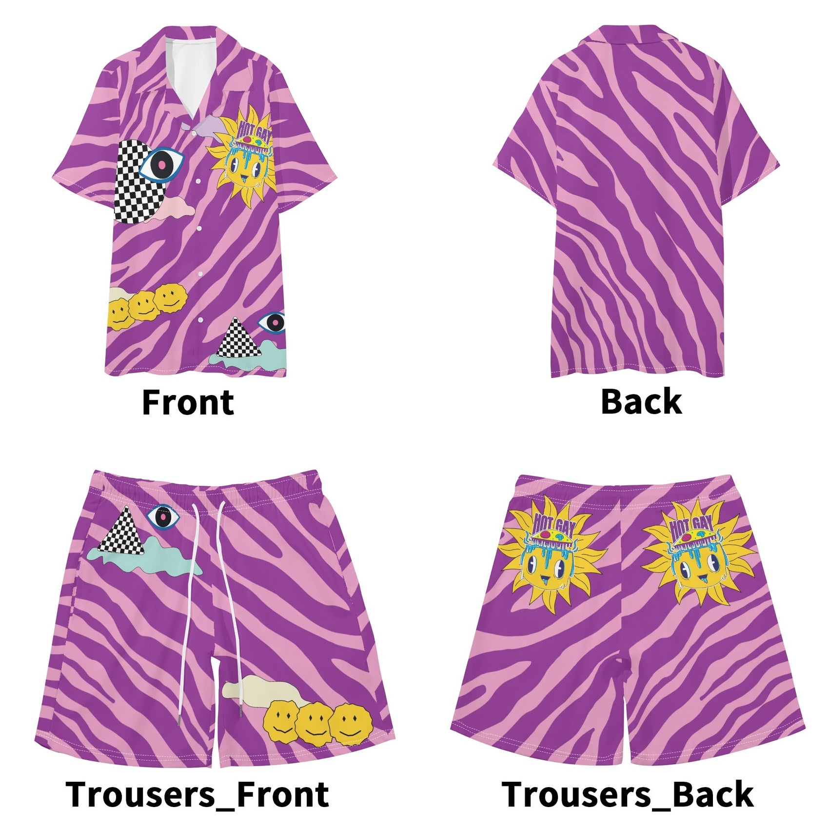 Hot Gay Men's Hawaiian Short Sleeve Shirt and Shorts Set