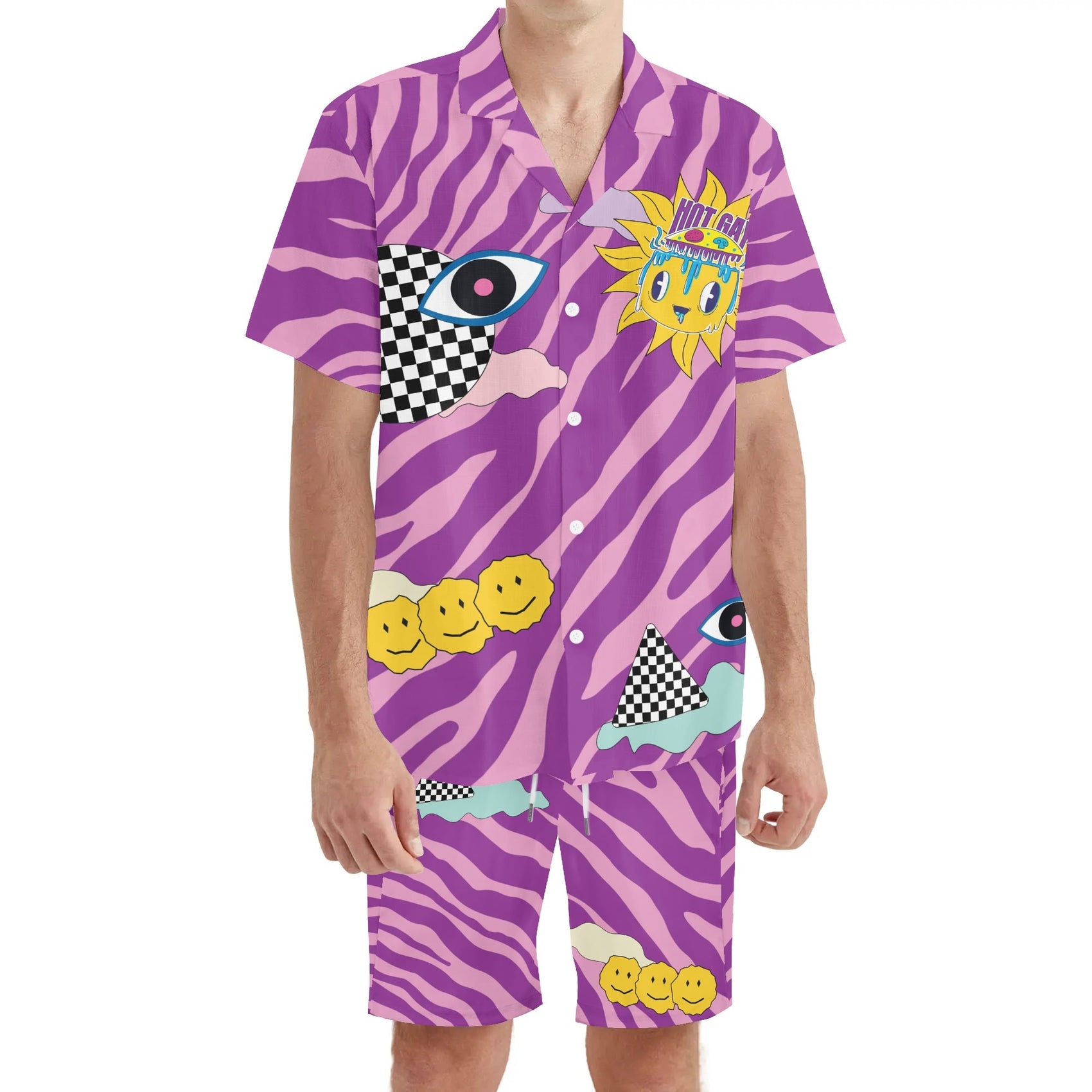 Hot Gay Men's Hawaiian Short Sleeve Shirt and Shorts Set