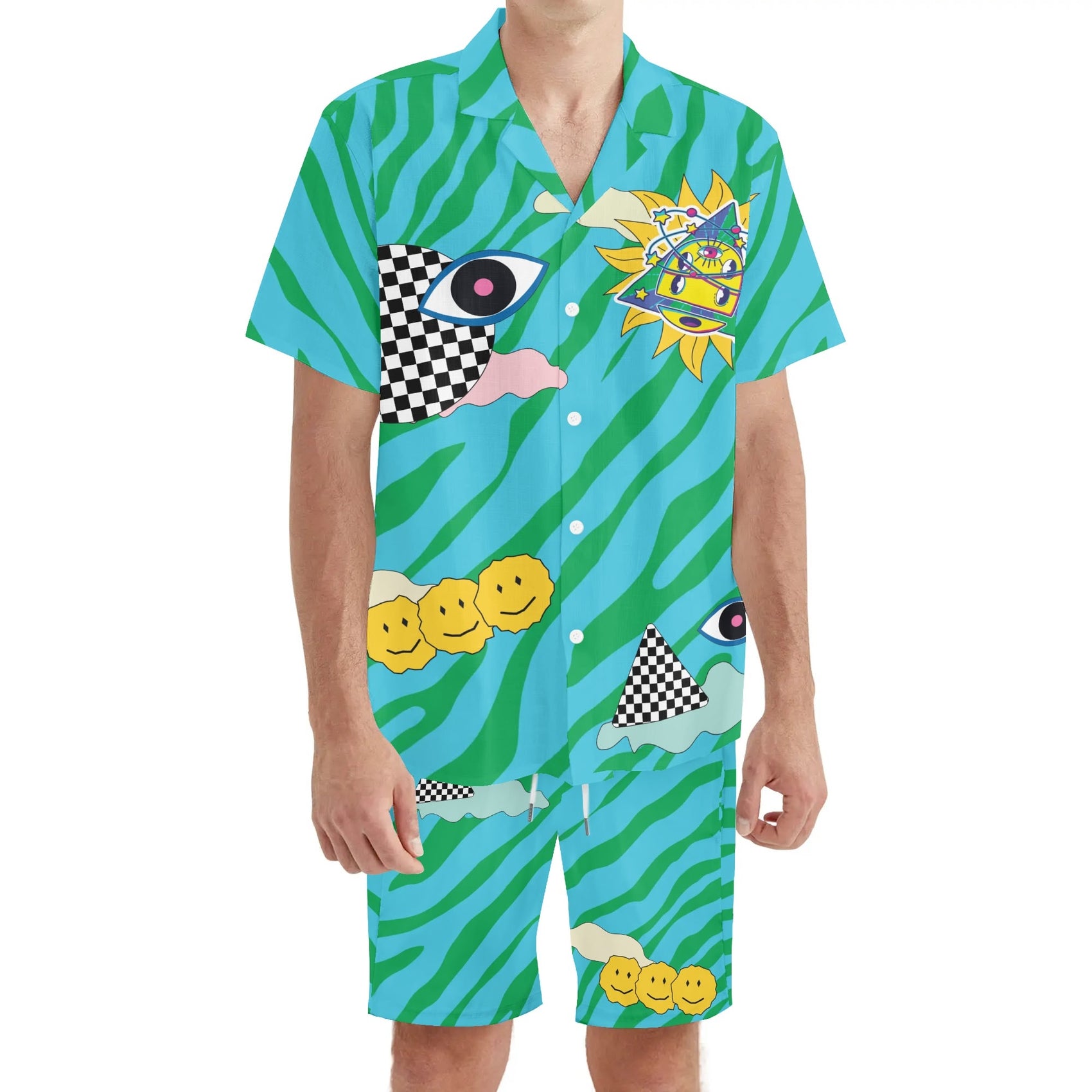 Cosmic Boy Men's Hawaiian Short Sleeve Shirt and Shorts Set
