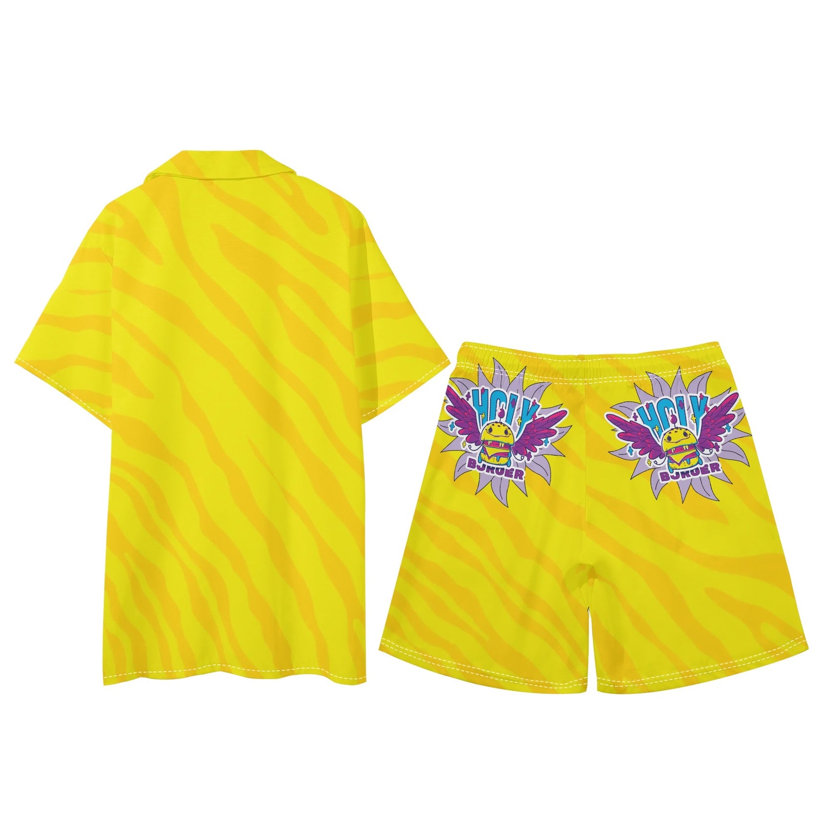 Holy Burger Men's Hawaiian Short Sleeve Shirt and Shorts Set