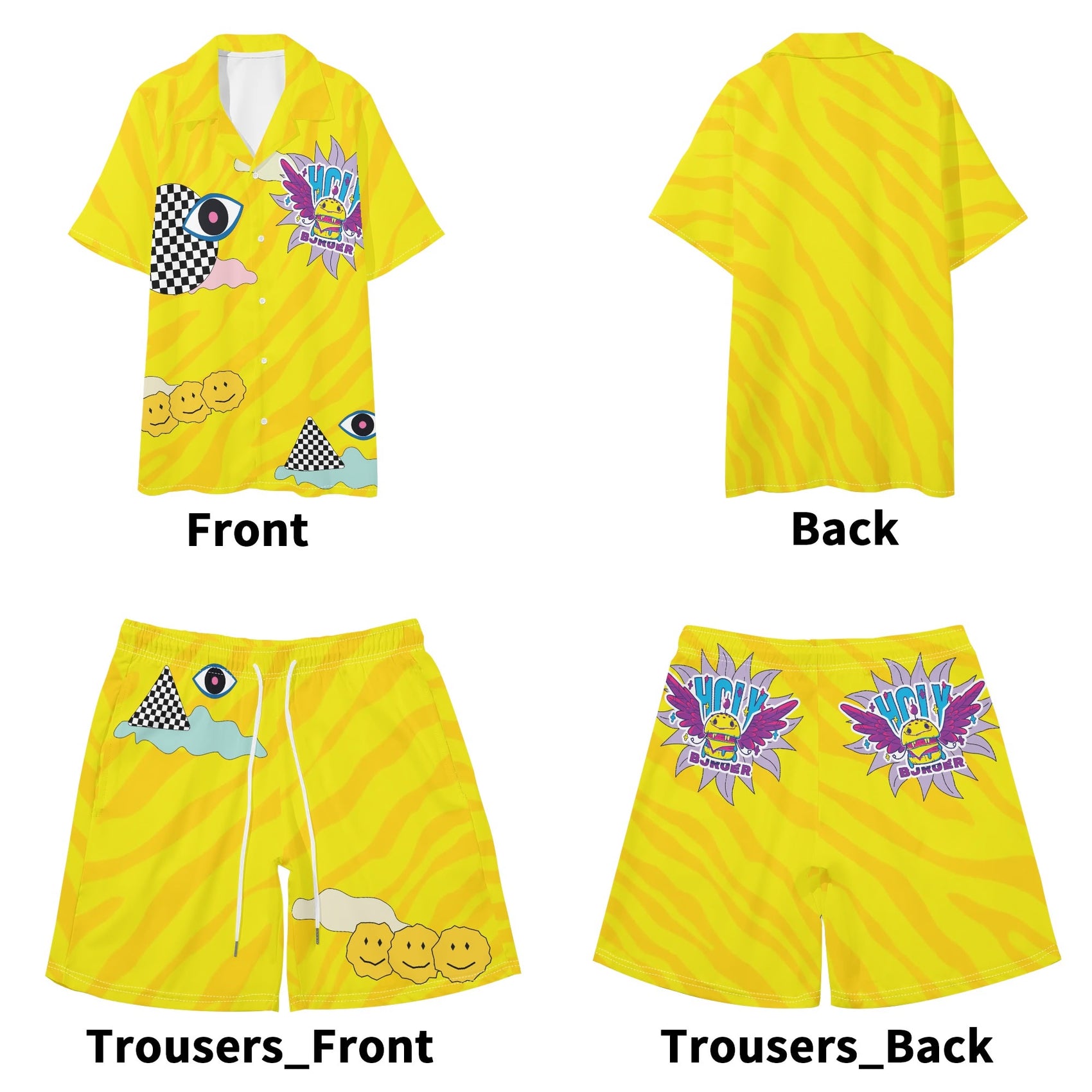 Holy Burger Men's Hawaiian Short Sleeve Shirt and Shorts Set