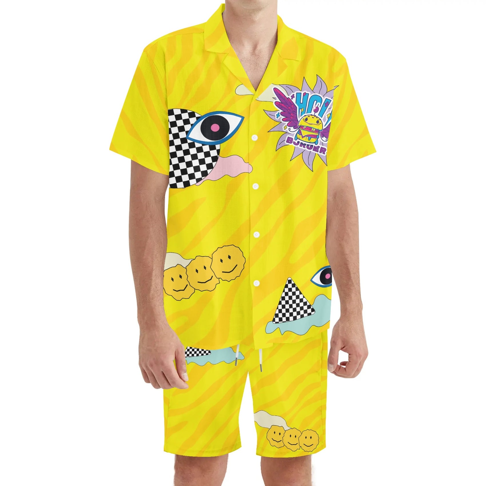 Holy Burger Men's Hawaiian Short Sleeve Shirt and Shorts Set
