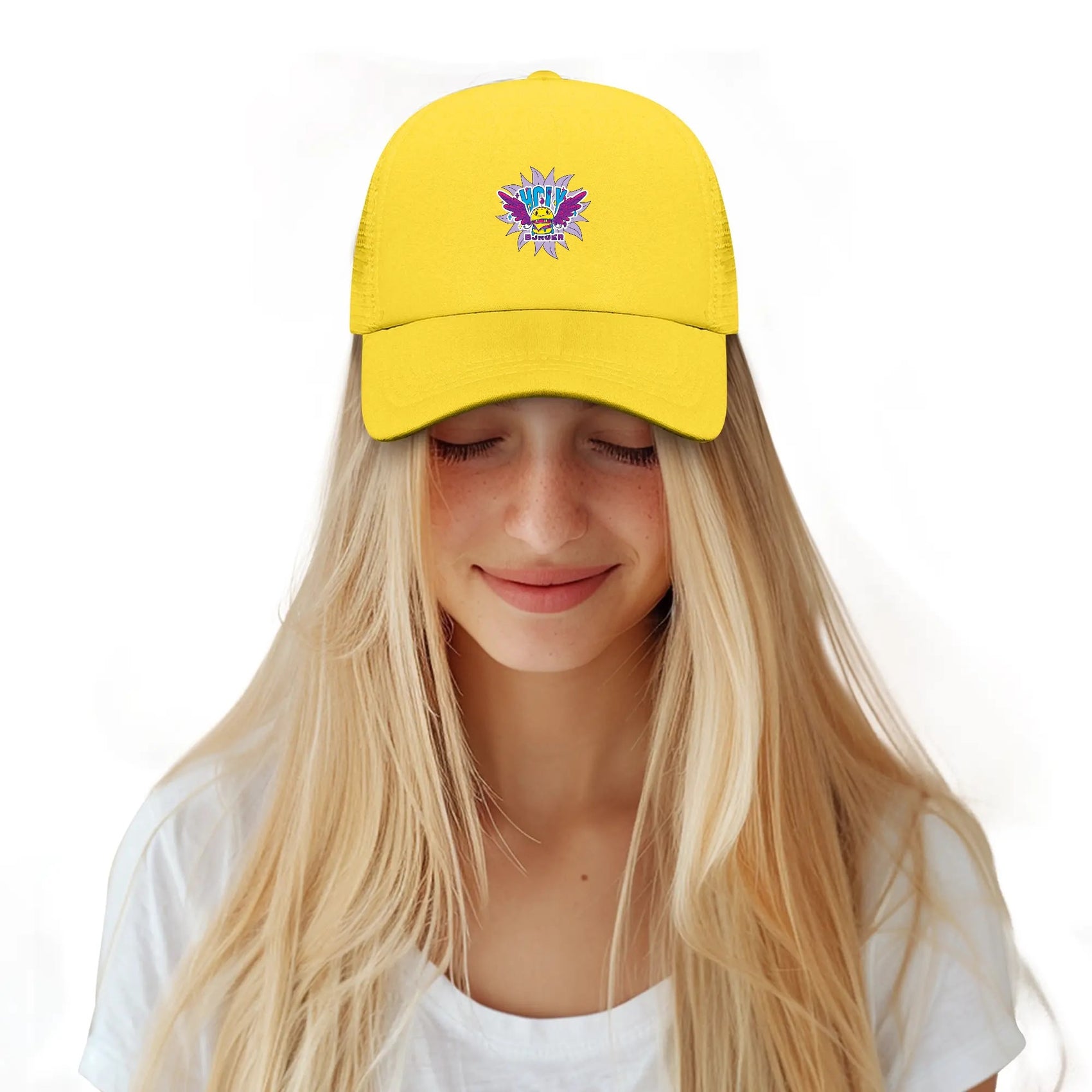 Holy Burger Mesh Cap Unisex Hat Yellow