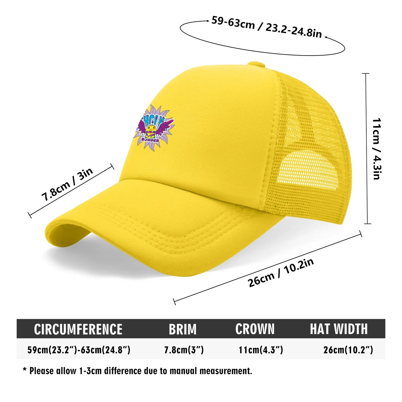 Holy Burger Mesh Cap Unisex Hat Yellow