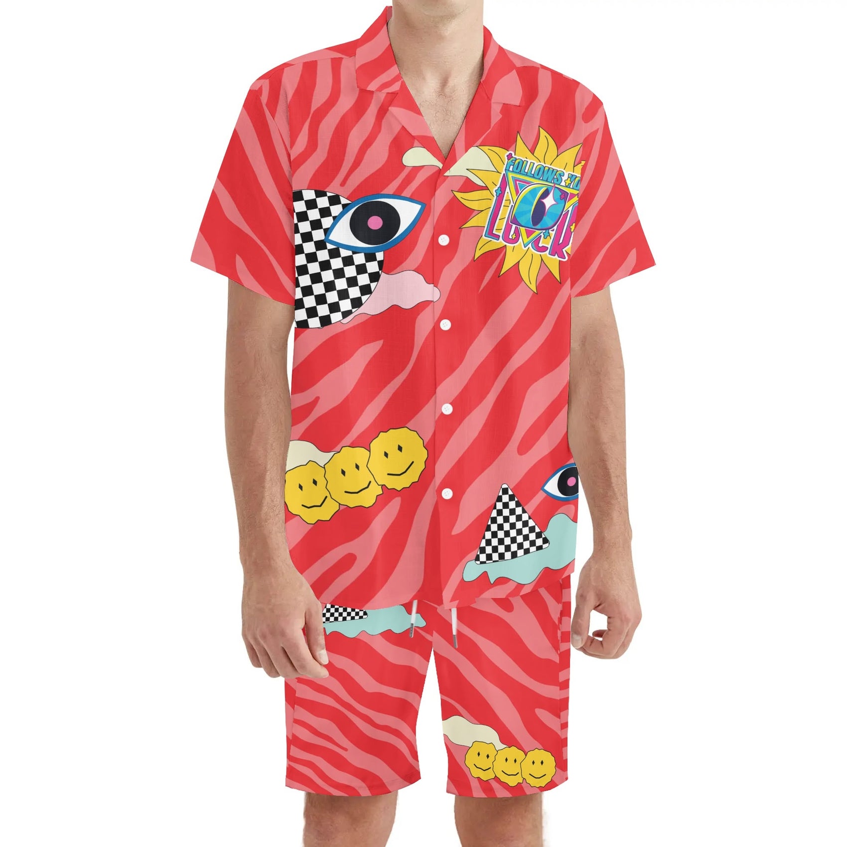 Lover Boy Men Hawaiian Short Sleeve Shirt and Shorts Set