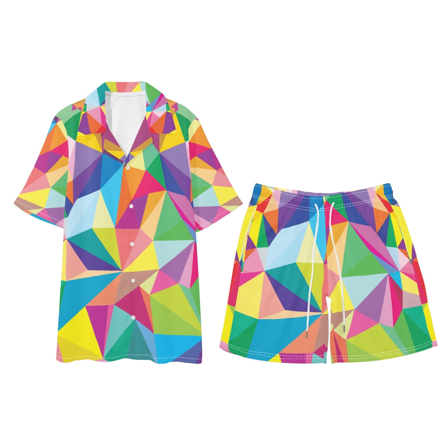 Mosaic Colors Men Hawaiian Short Sleeve Shirt and Shorts Set