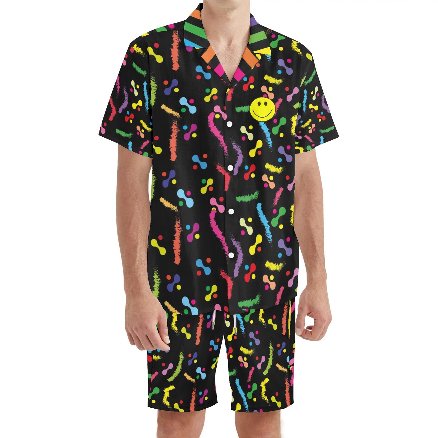 Smile Men Hawaiian Short Sleeve Shirt and Shorts Set