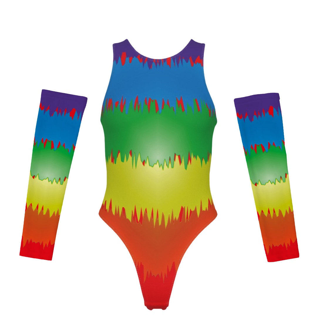 Rainbow Splash Women's Tank Bodysuit with Gloves