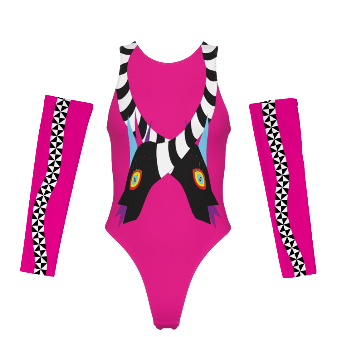 Snakey Pink Women's Tank Bodysuit with Gloves