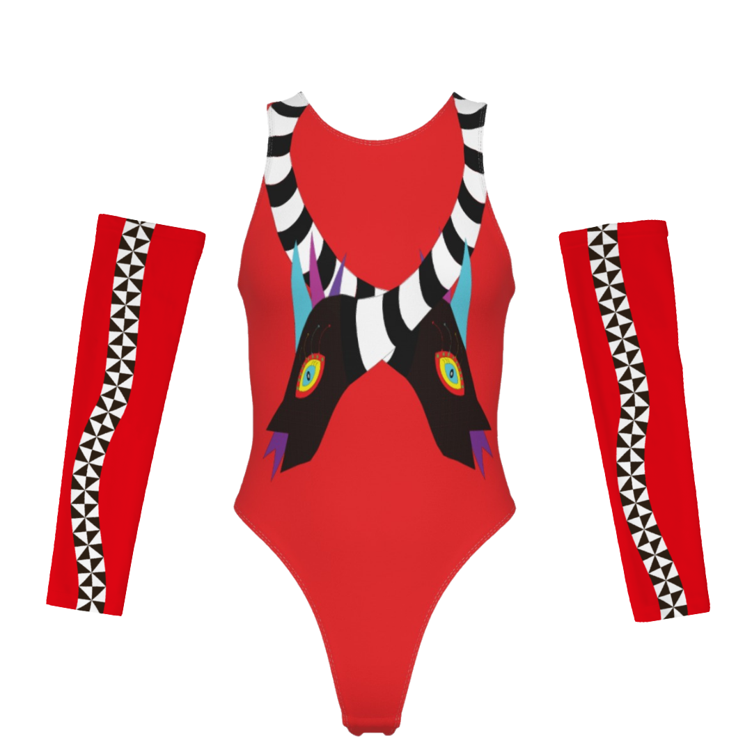 Snakey Red Women's Tank Bodysuit with Gloves