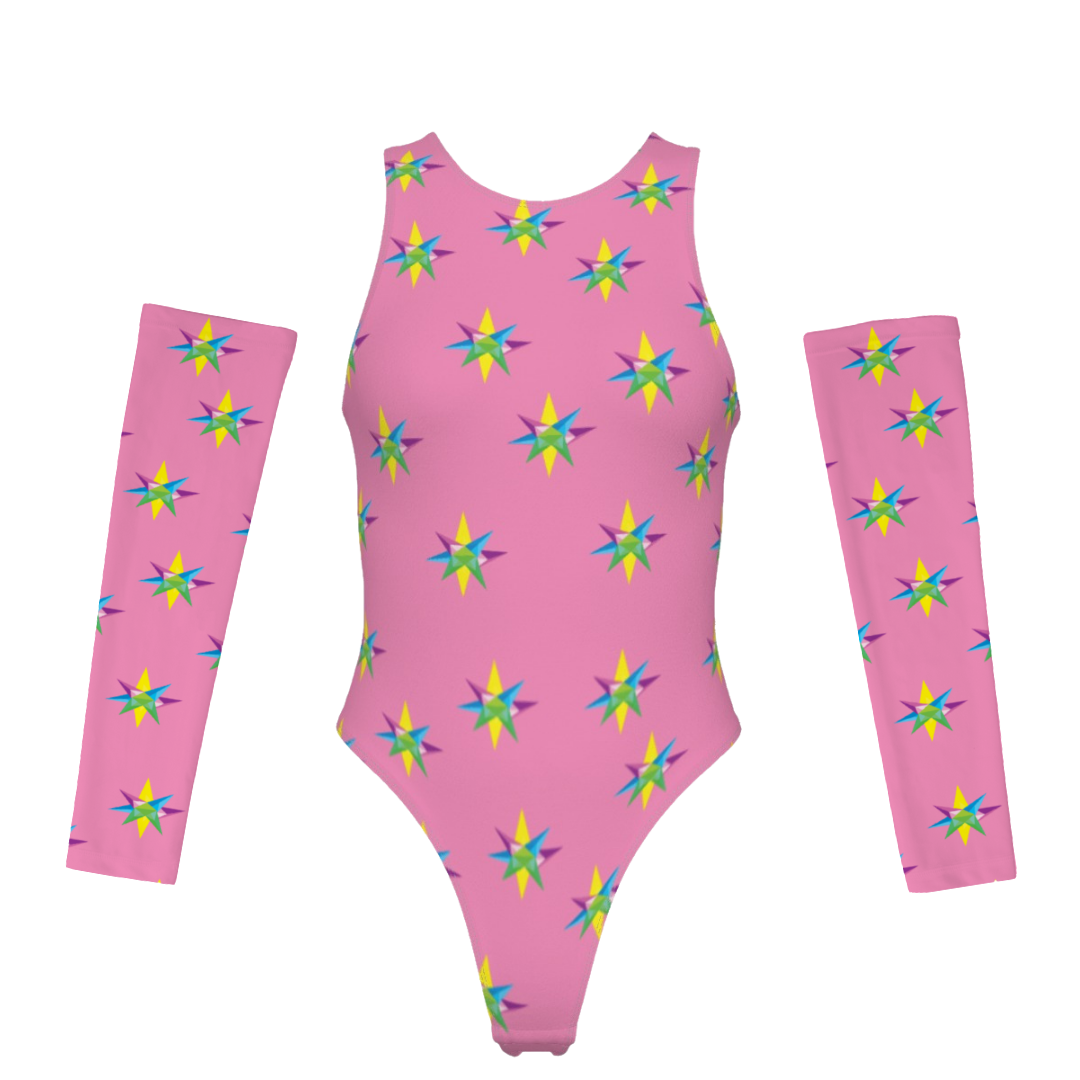 Star Pink Women's Tank Bodysuit with Gloves