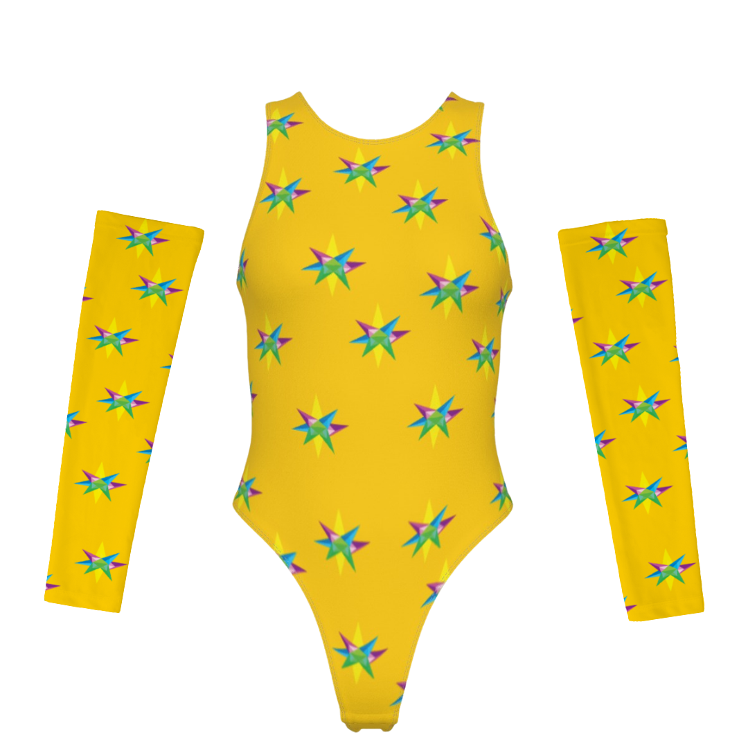 Star Yellow Women's Tank Bodysuit with Gloves