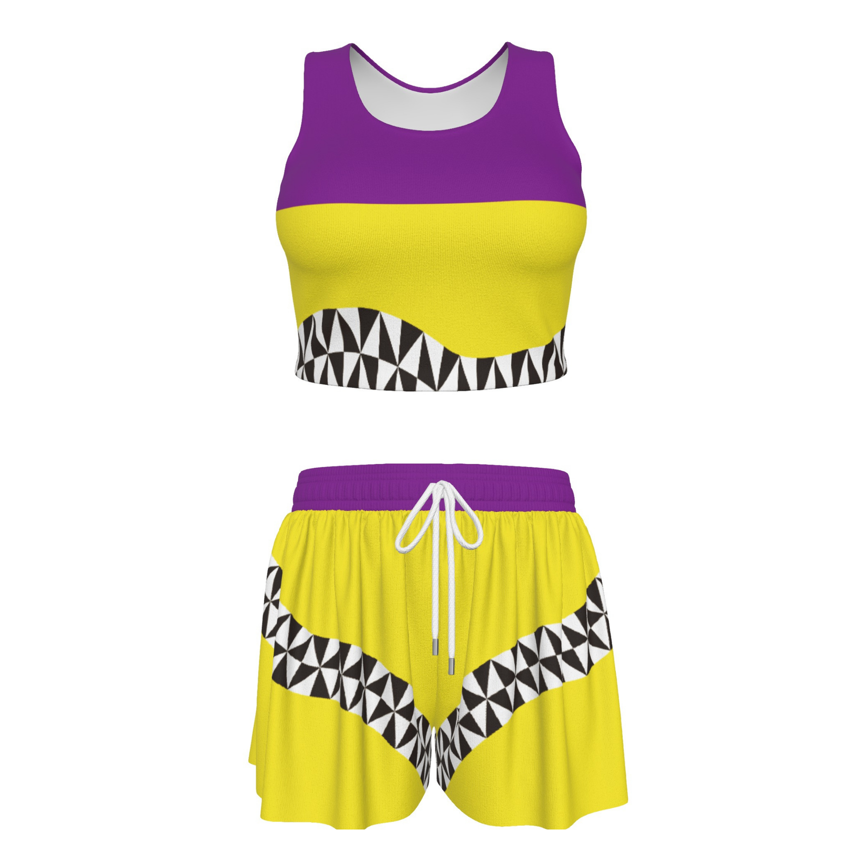 Daily Party Women's Sport Crop Tank Top & Skorts With Pocket Set Yellow