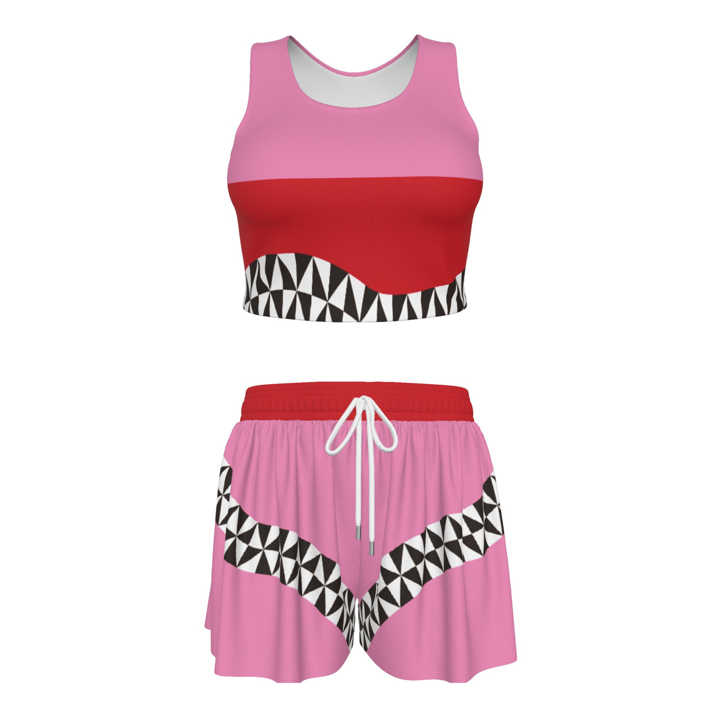 Daily Party Women's Sport Crop Tank Top & Skorts With Pocket Set Pink