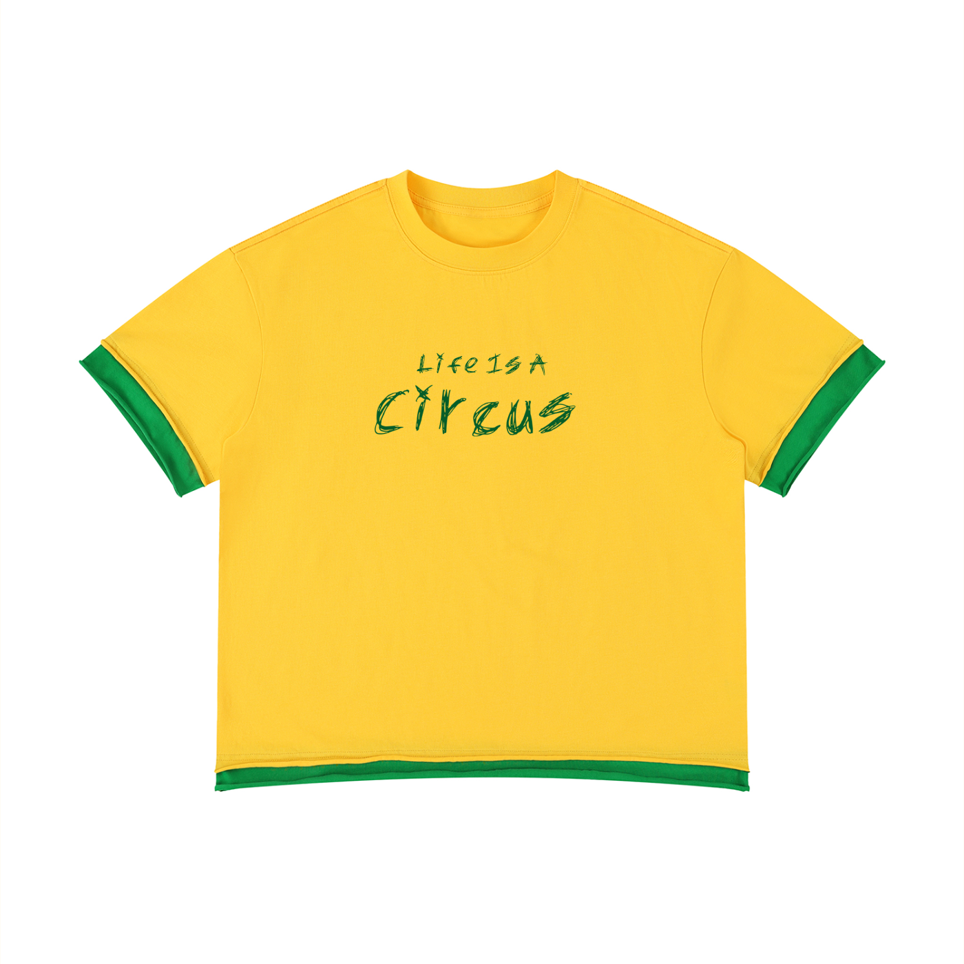 Circus Unisex Boxy Color Block T-Shirt- Yellow with Green
