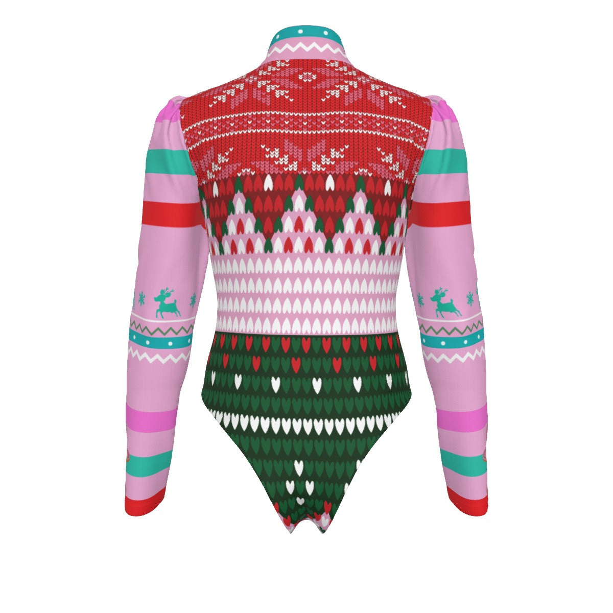 Christmas Cookie Pink Women's Turtleneck Bodysuit With Puff Sleeve
