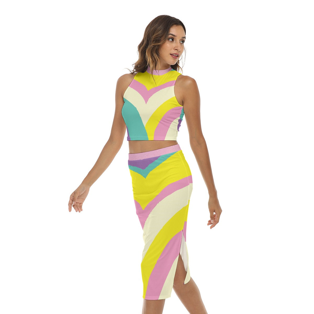 Kawaii Colors Women's Tank Top & Split High Skirt Set