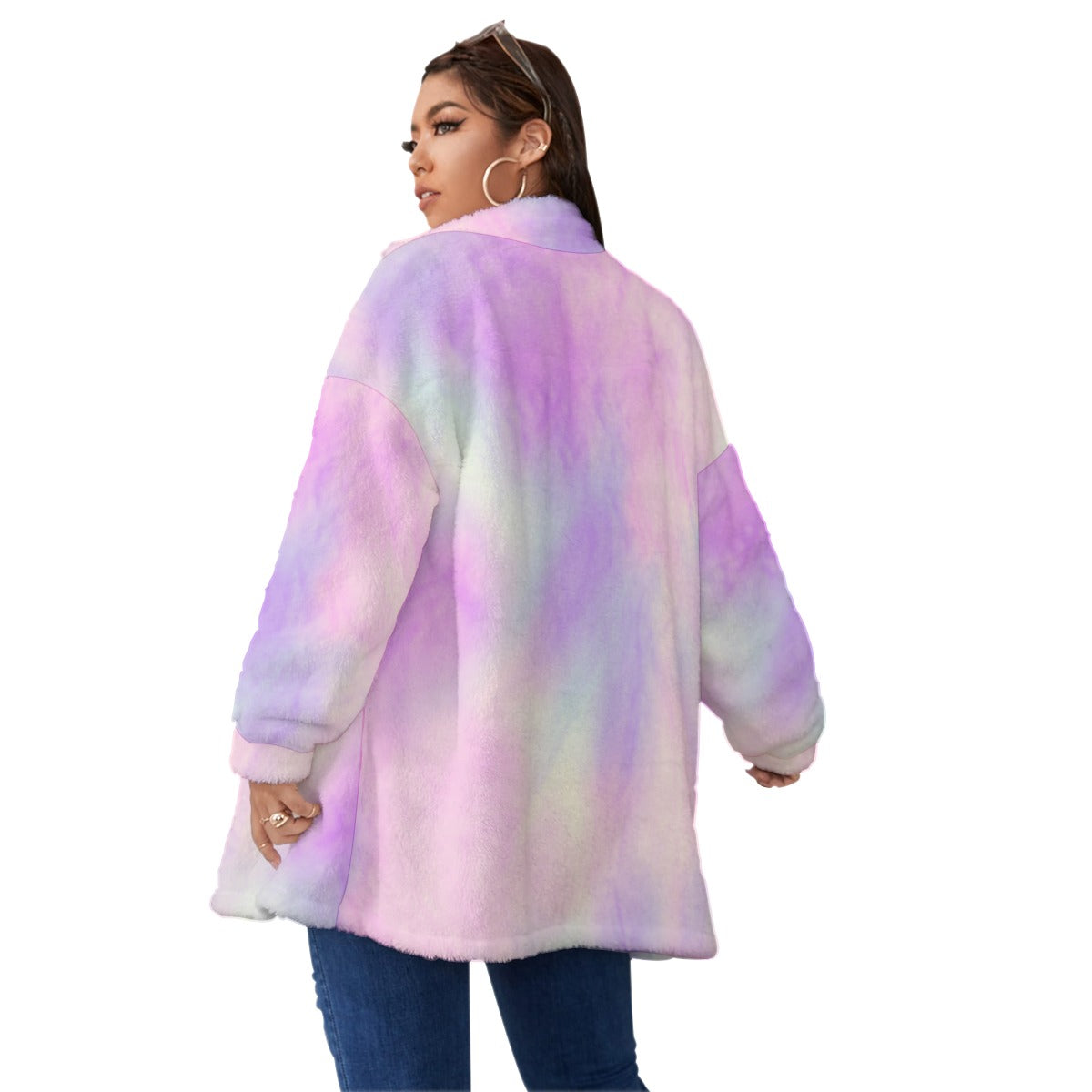 Dreamy Colors Unisex Borg Fleece Stand-up Collar Coat With Zipper Closure(Plus Size)