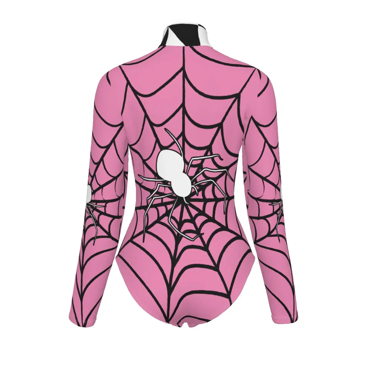 Hallowen Pink Spider Women's Stretchy Turtleneck Long Sleeve Bodysuit
