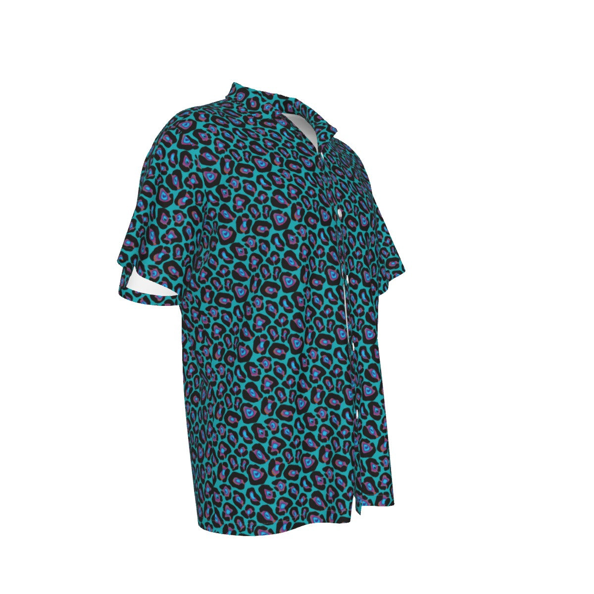 African Teal Men's Hawaiian Shirt With Button Closure