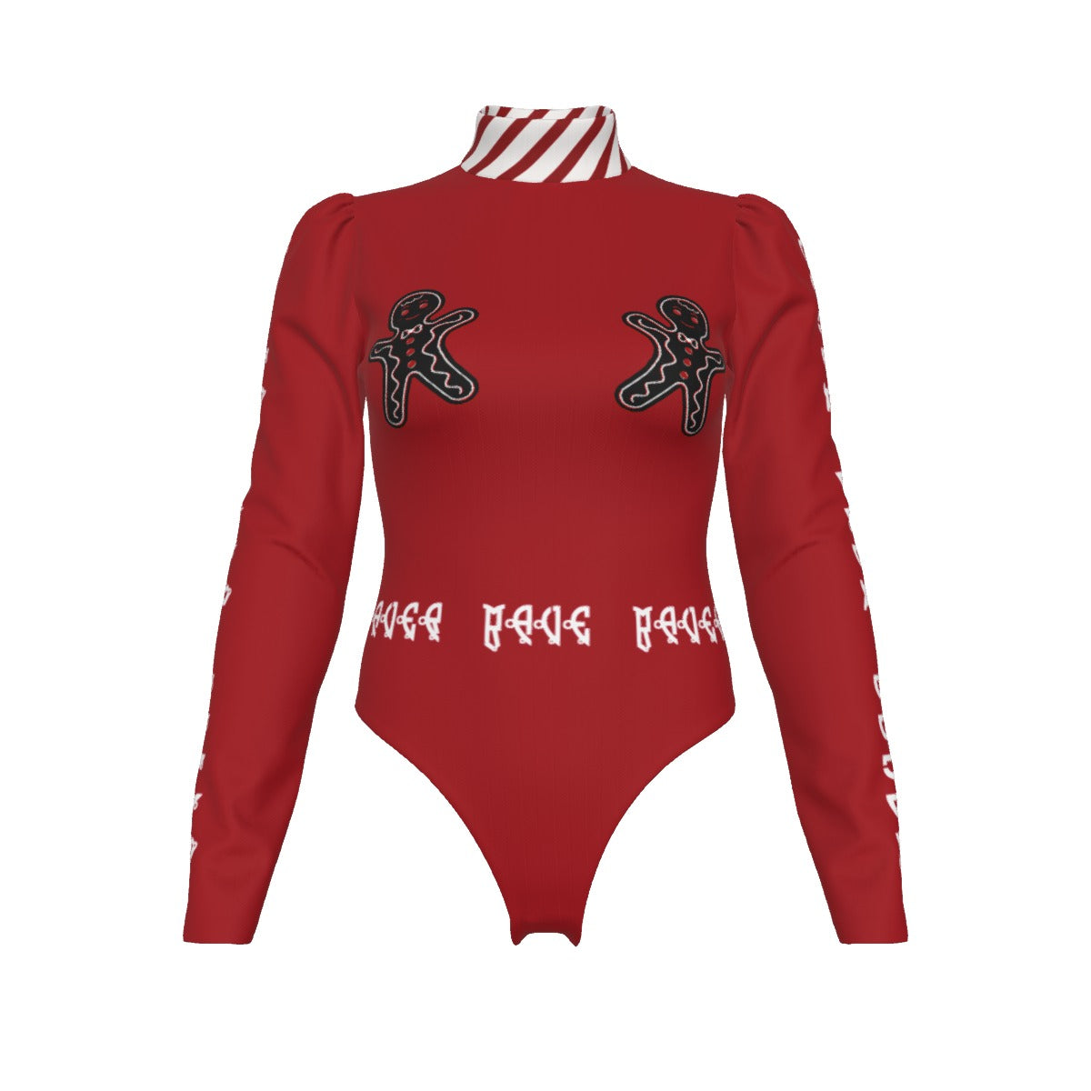 Rave Red Women's Turtleneck Bodysuit With Puff Sleeve  for Christmas