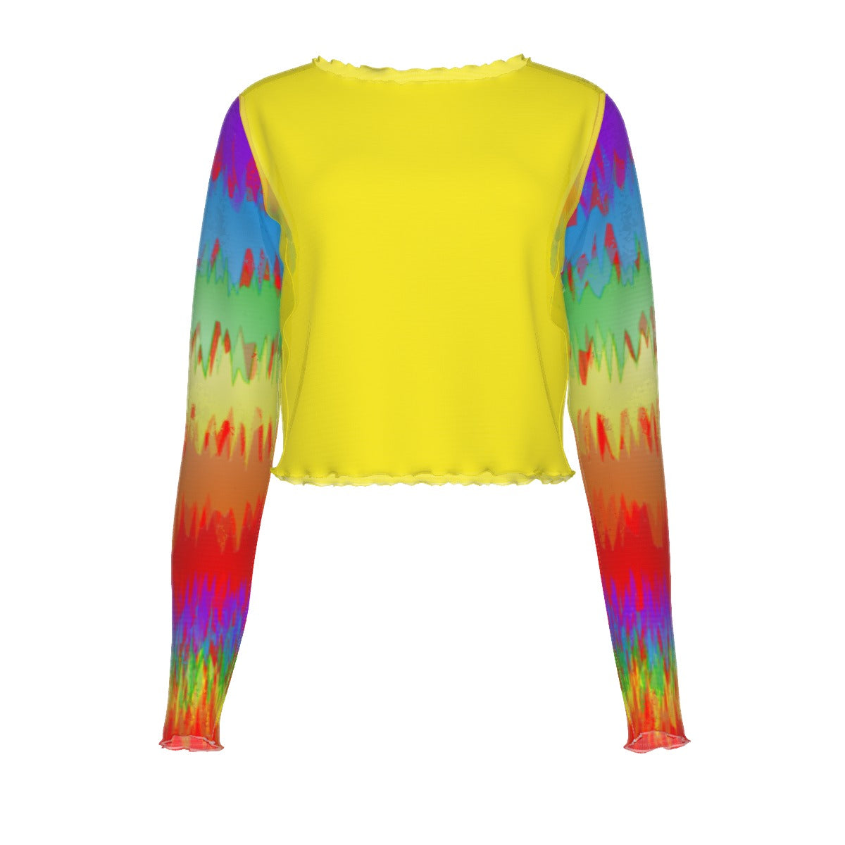 Rainbow Splash Women's Mesh Long Sleeves T-shirt & High Elastic Flare Pants Set