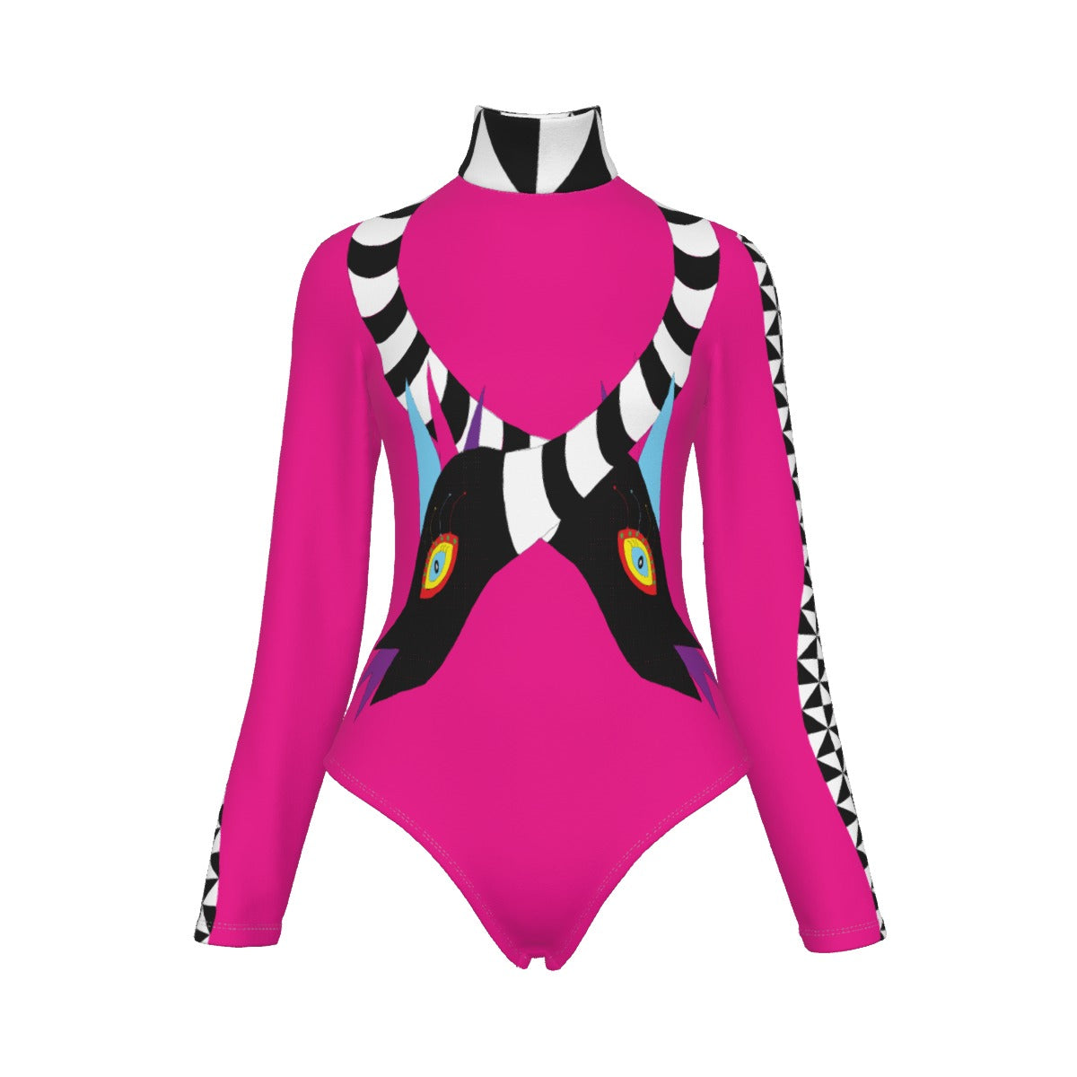 Snakey Pink Women's Turtleneck Long Sleeve Bodysuit