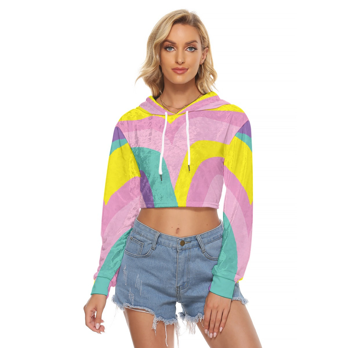 Kawaii Colors Women's  Crop Top Hoodie Velvet