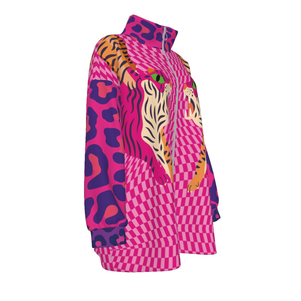 Tiger Balm Unisex Borg Fleece Stand-up Collar Coat With Zipper Closure(Plus Size)