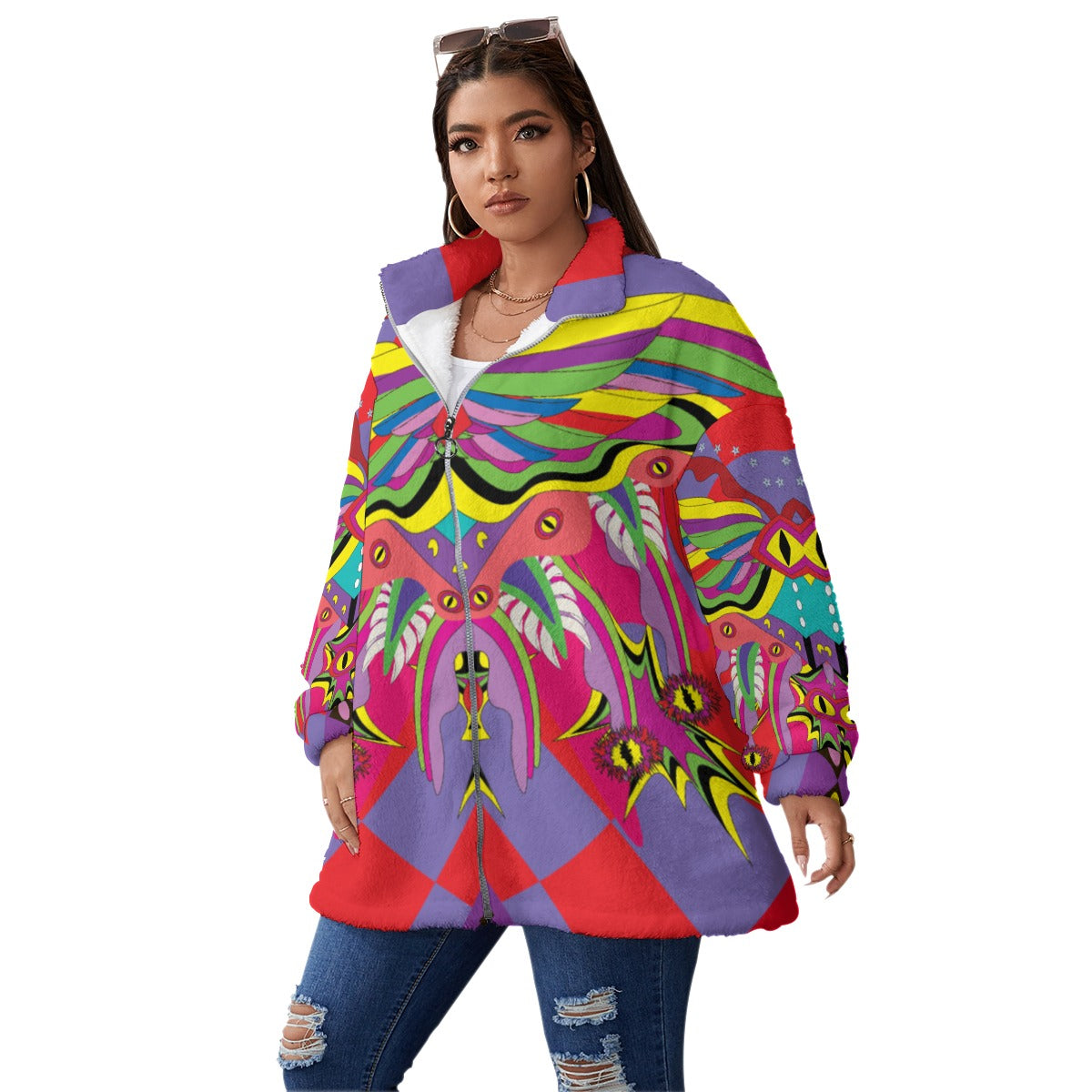 Rave Angel Unisex Borg Fleece Stand-up Collar Coat (Plus Size)