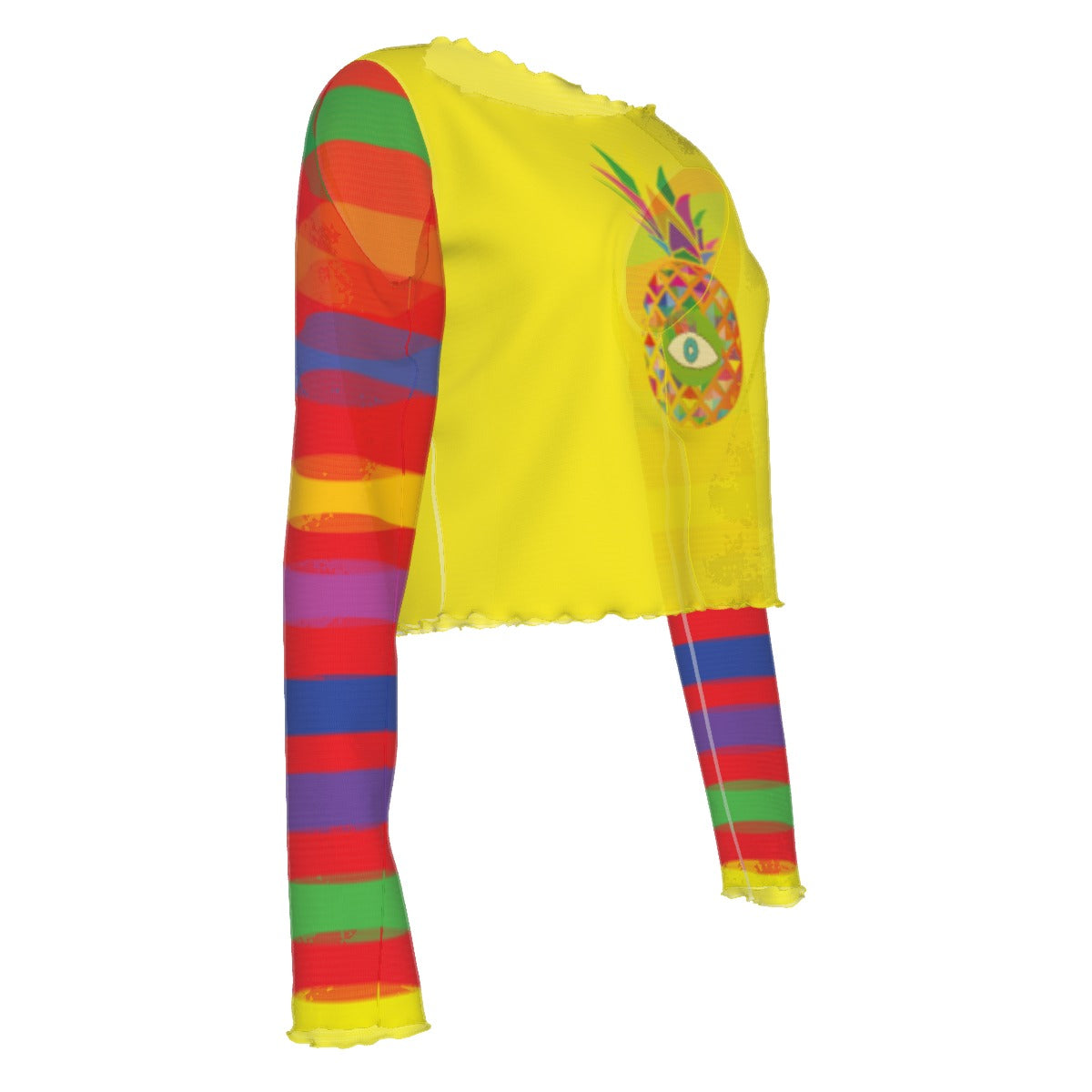Pineapple Colorful Stripes Women's Mesh Long Sleeves T-shirt & High Elastic Flare Pants Set