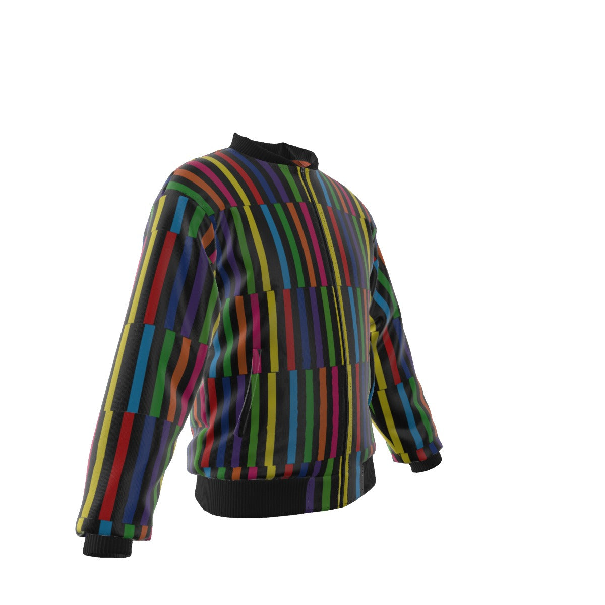 Color Block All-Over Print Men's Bomber Jacket With with Sleeve Pocket