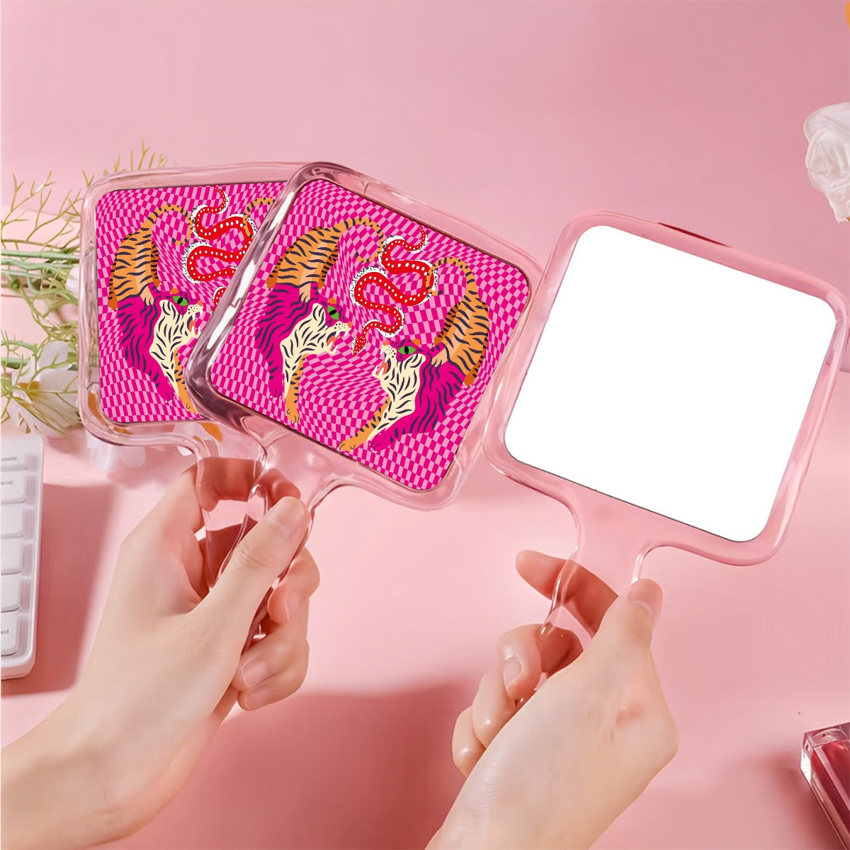 Tiger Balm Pink Cute Handheld Makeup Mirror