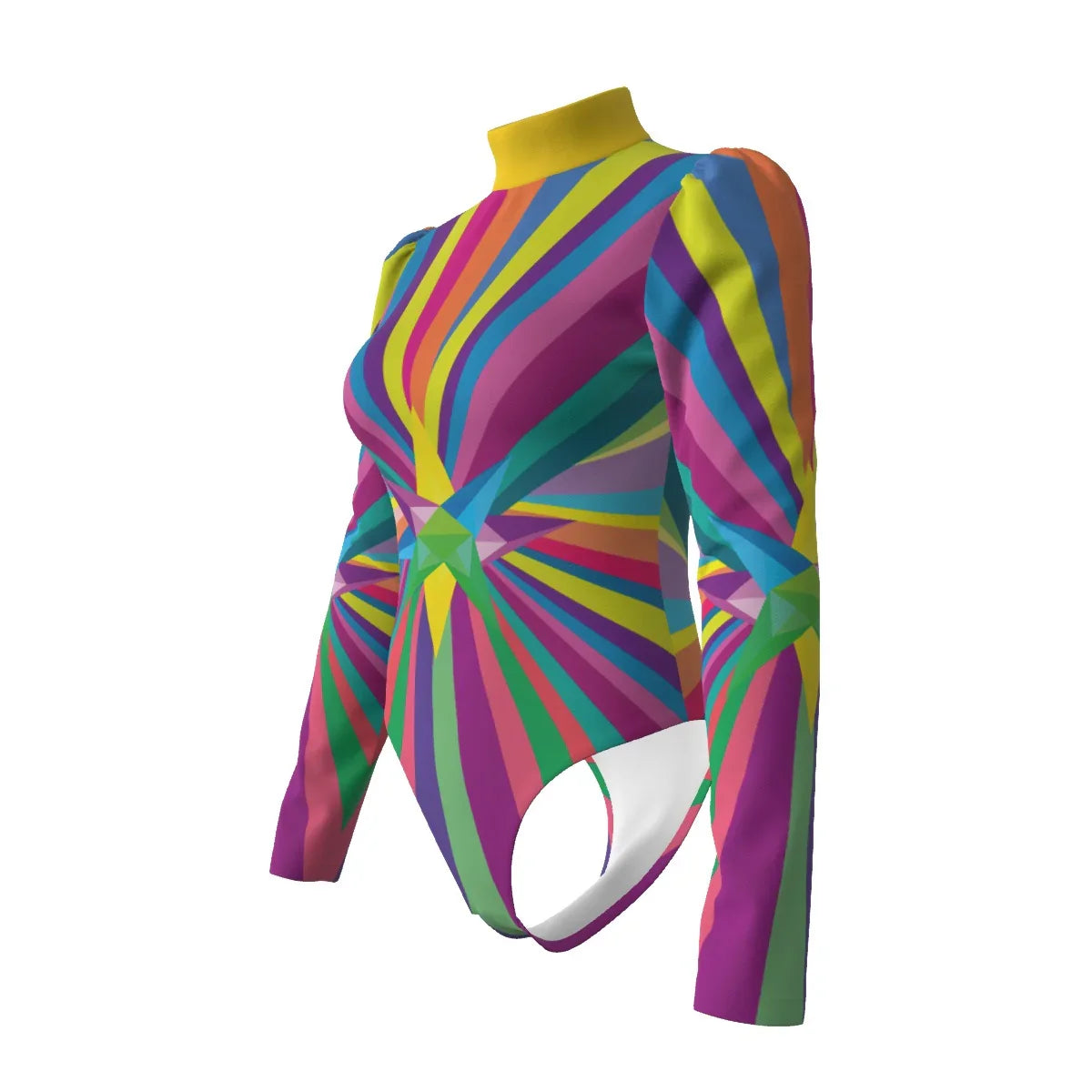 Multi Star Women's Turtleneck Bodysuit With Puff Sleeve