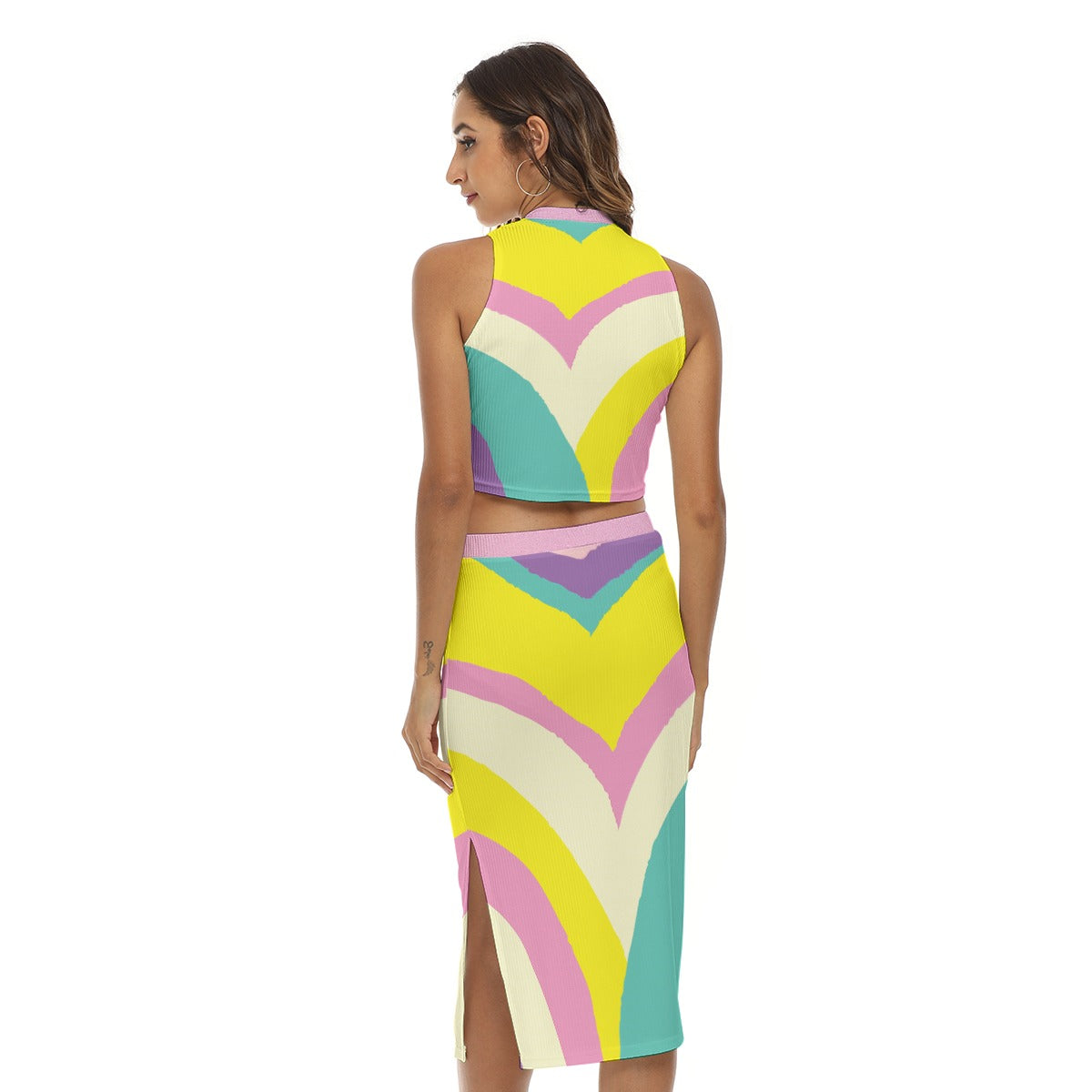 Kawaii Colors Women's Tank Top & Split High Skirt Set