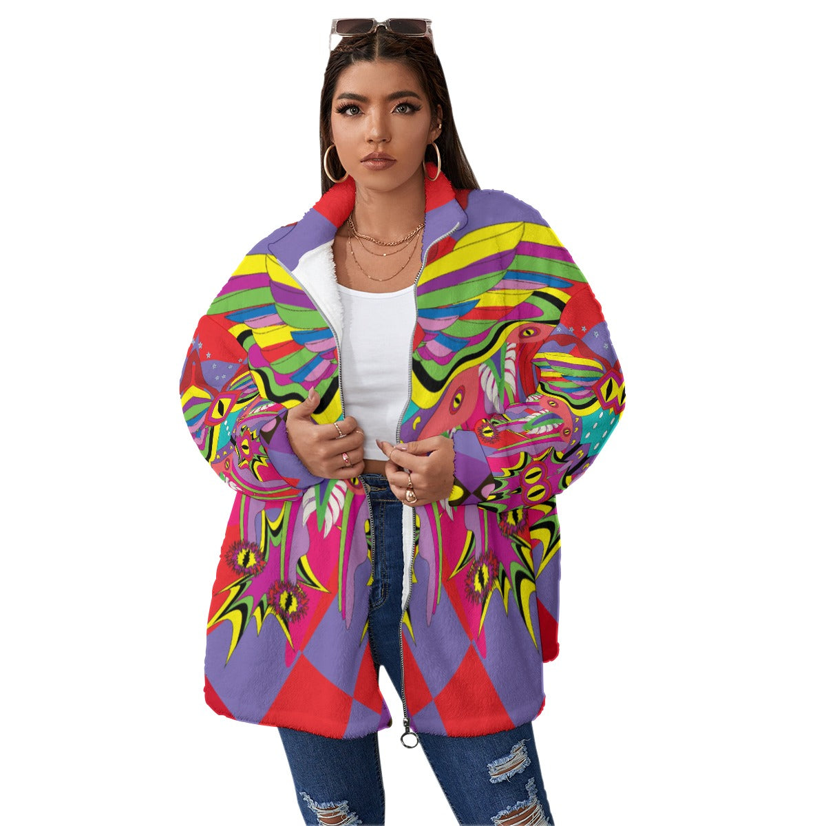 Rave Angel Unisex Borg Fleece Stand-up Collar Coat (Plus Size)