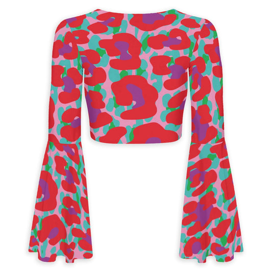 Tiger Balm Paw Women's Elegant Flared Sleeve Tie-Front Crop Top