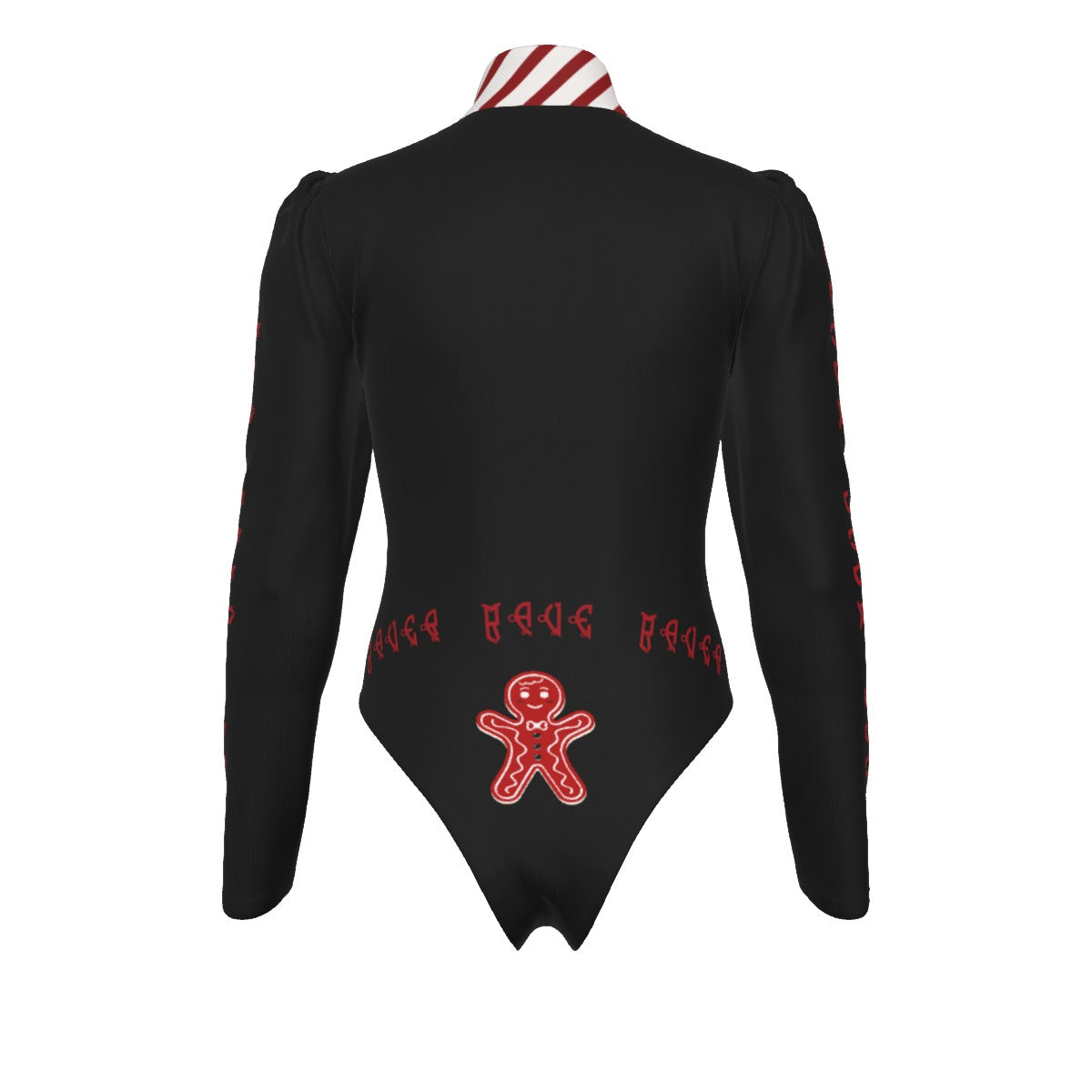 Rave Black  Women's Turtleneck Bodysuit With Puff Sleeve for Christmas