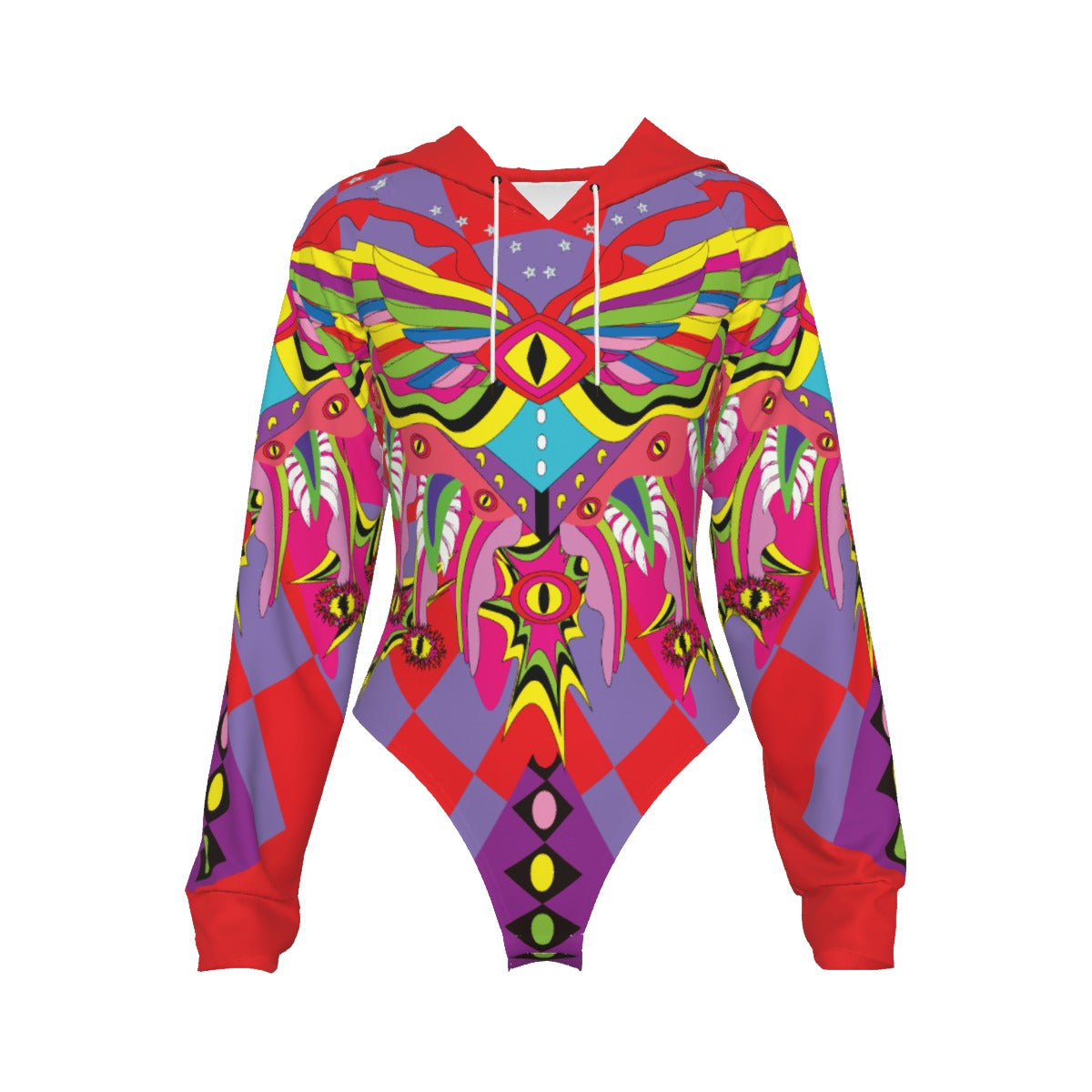 Rave Angel Women's Raglan Sleeve Hooded Bodysuit