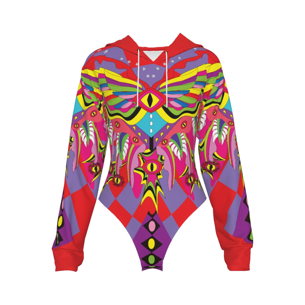 Rave Angel  Women's Raglan Sleeve Hooded Bodysuit