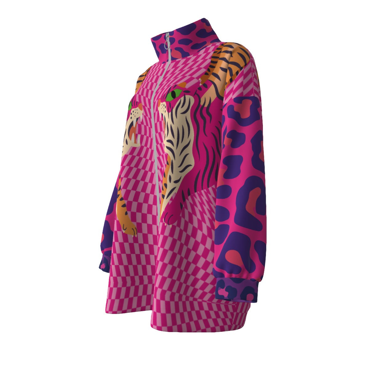 Tiger Balm Unisex Borg Fleece Stand-up Collar Coat With Zipper Closure(Plus Size)