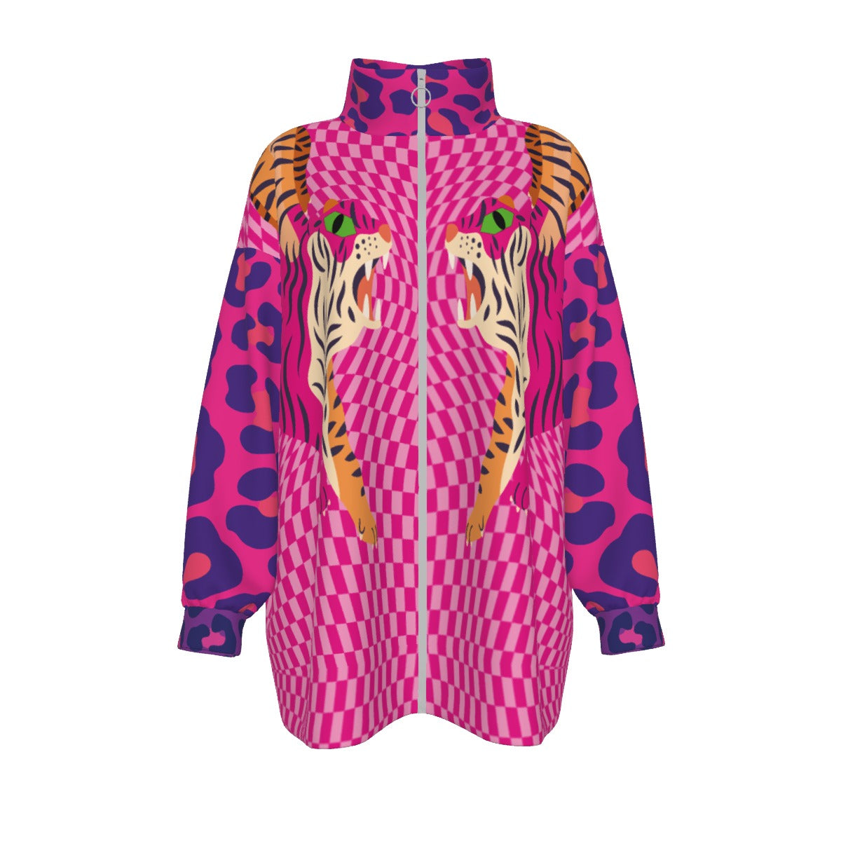 Tiger Balm Unisex Borg Fleece Stand-up Collar Coat With Zipper Closure(Plus Size)