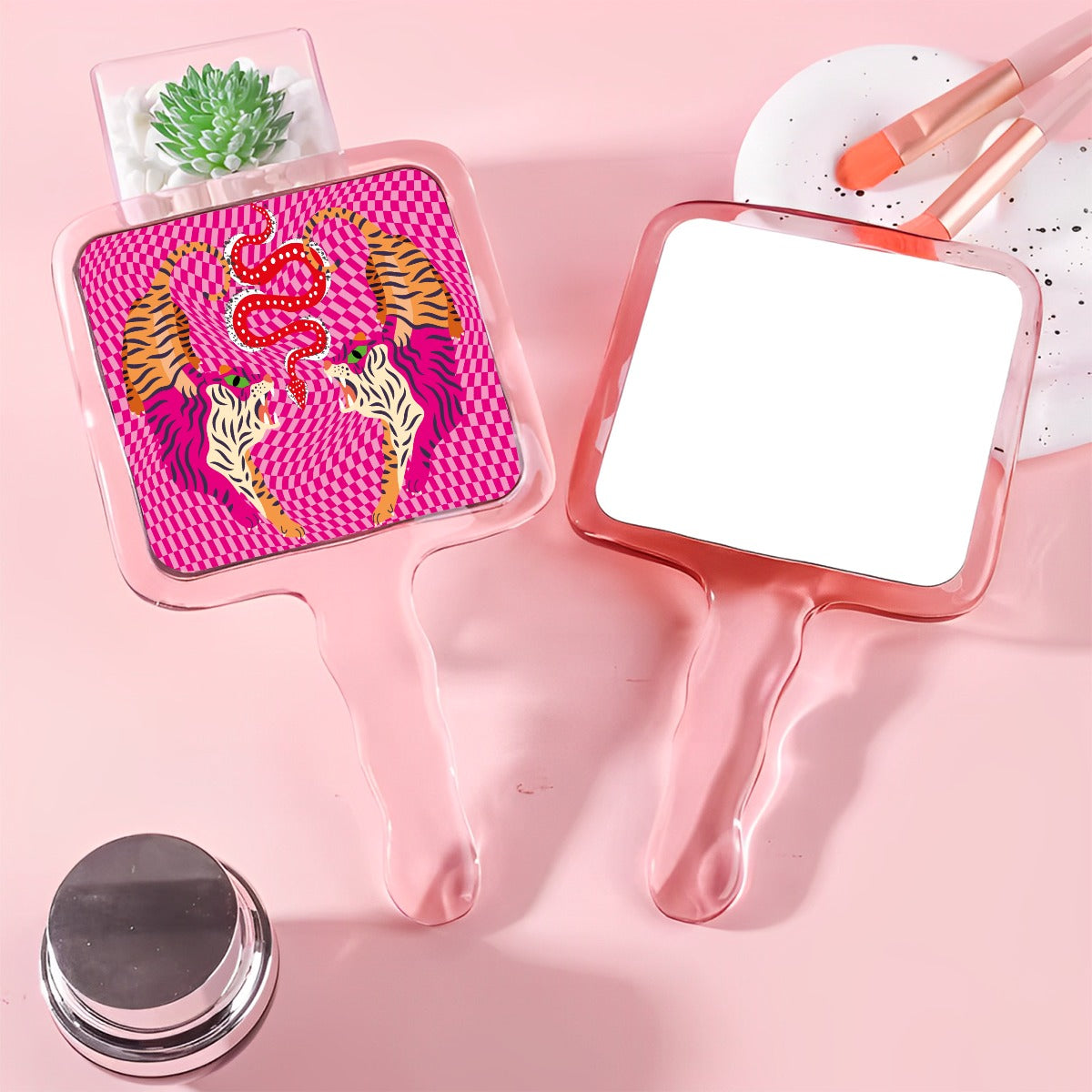 Tiger Balm Pink Cute Handheld Makeup Mirror