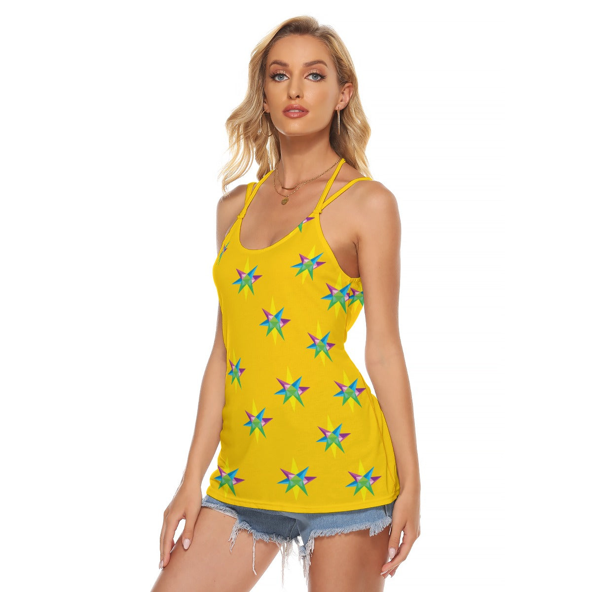 Star Yellow Women's Halter Top With Backless