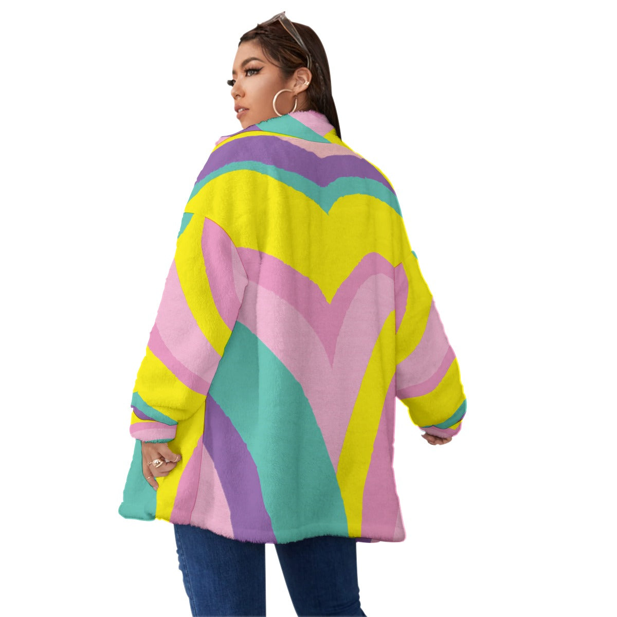 Kawaii Colors Unisex Borg Fleece Stand-up Collar Coat With Zipper Closure(Plus Size)