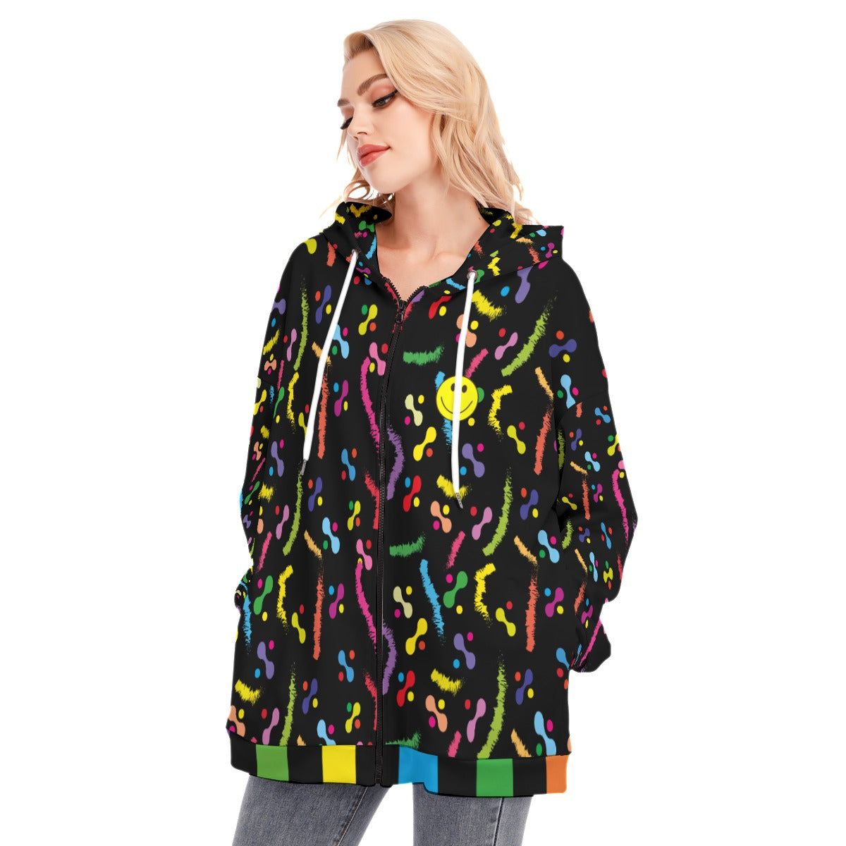 Smile Long Hoodie With Zipper Closure